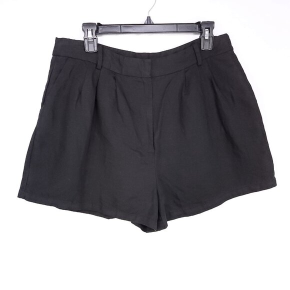 Frame Linen Blend Shorts Size 12 High Rise Black Pleated with Pockets 3" - Picture 11 of 12